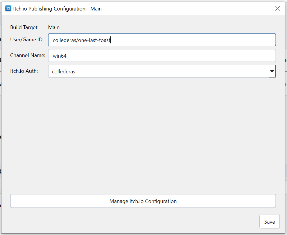 Itch Publishing Configuration